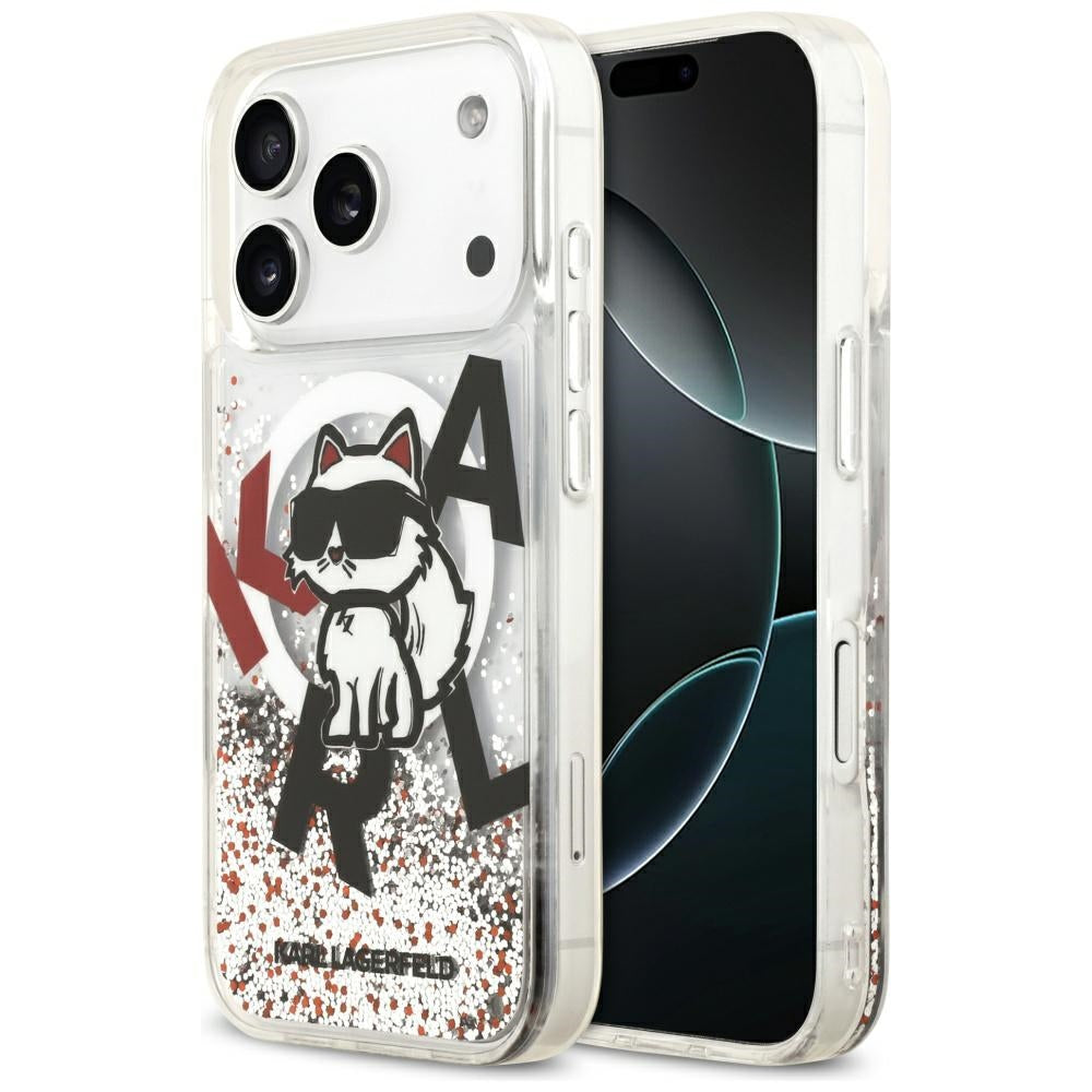 Karl Lagerfeld - Liquid Glitter Choupette Logo MagSafe (KLHMP17LLCHSCTDT) - iPhone 17 Pro - Clear