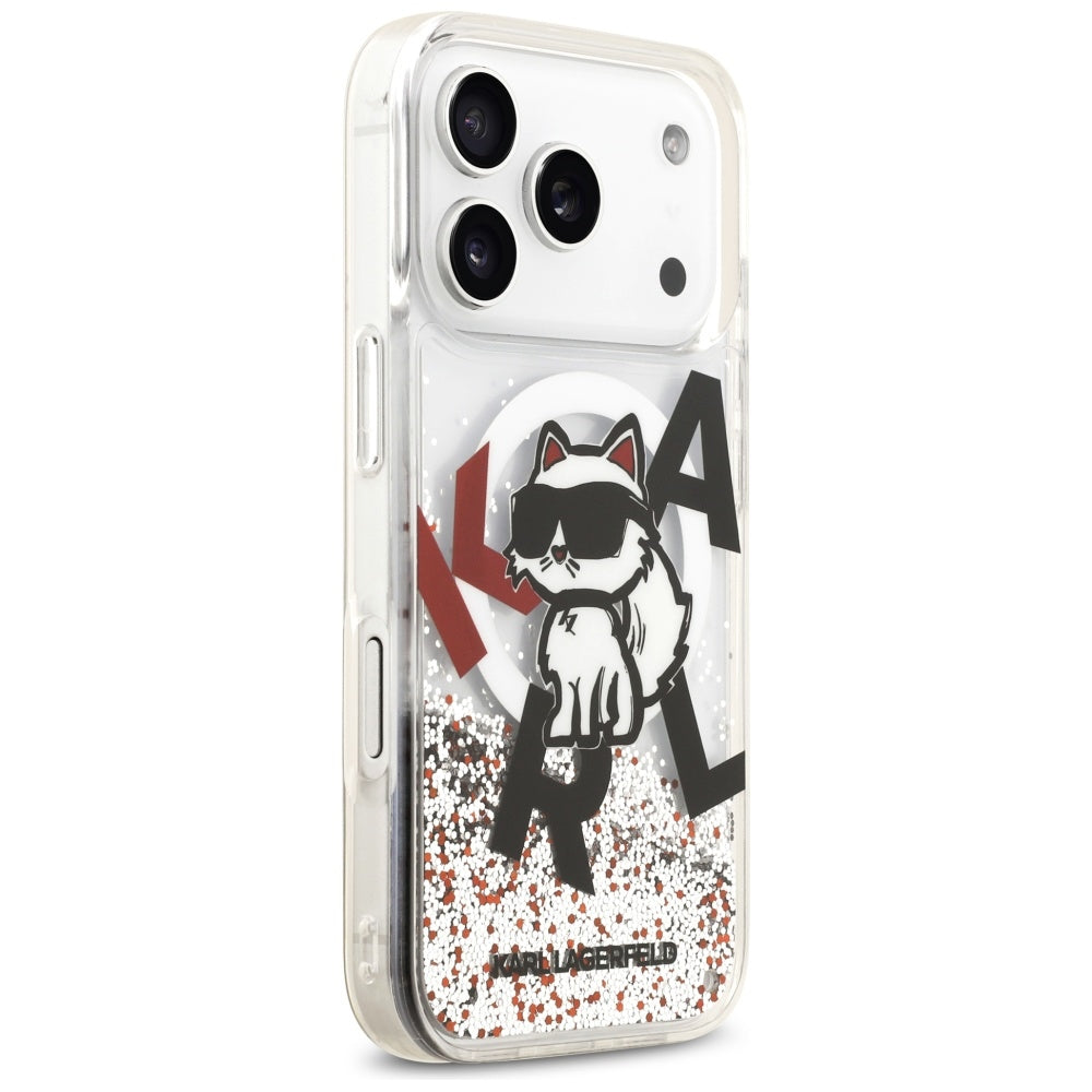 Karl Lagerfeld - Liquid Glitter Choupette Logo MagSafe (KLHMP17LLCHSCTDT) - iPhone 17 Pro - Clear