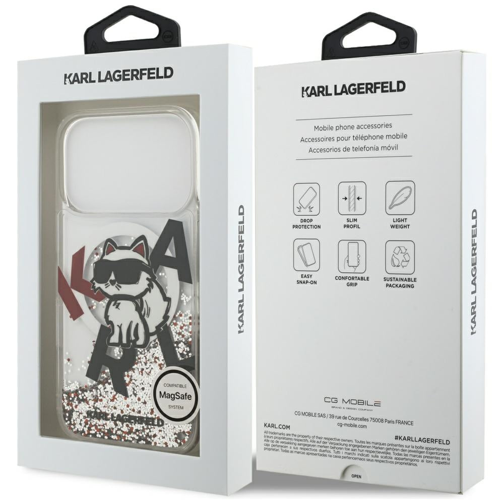 Karl Lagerfeld - Liquid Glitter Choupette Logo MagSafe (KLHMP17LLCHSCTDT) - iPhone 17 Pro - Clear