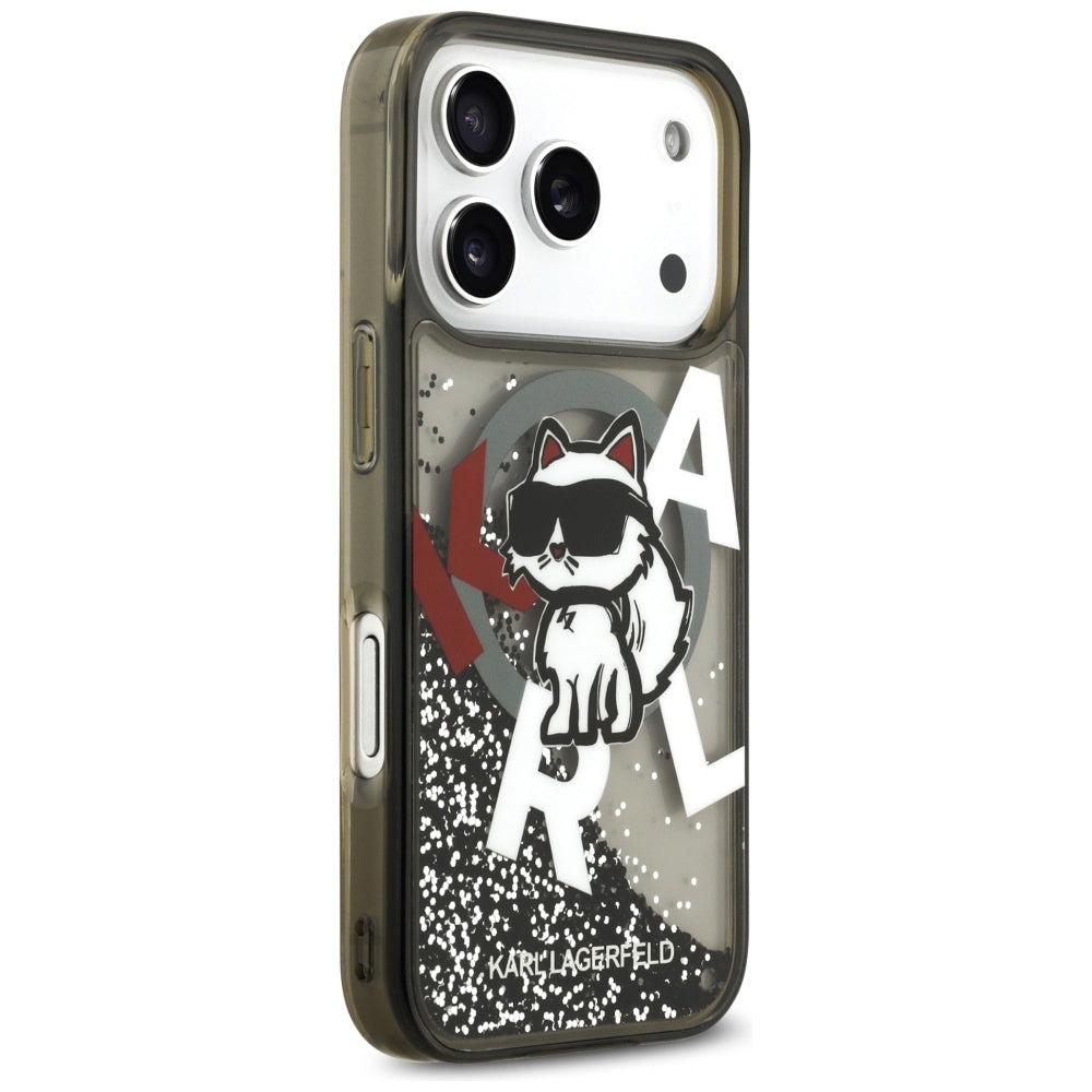Karl Lagerfeld - Liquid Glitter Choupette Logo MagSafe (KLHMP17LLCHSCTDK) - iPhone 17 Pro - Black
