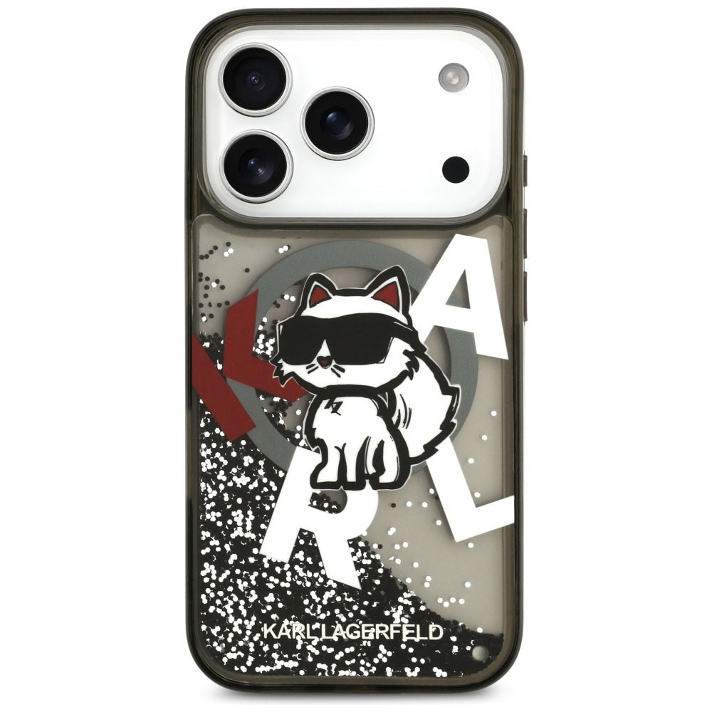Karl Lagerfeld - Liquid Glitter Choupette Logo MagSafe (KLHMP17LLCHSCTDK) - iPhone 17 Pro - Black