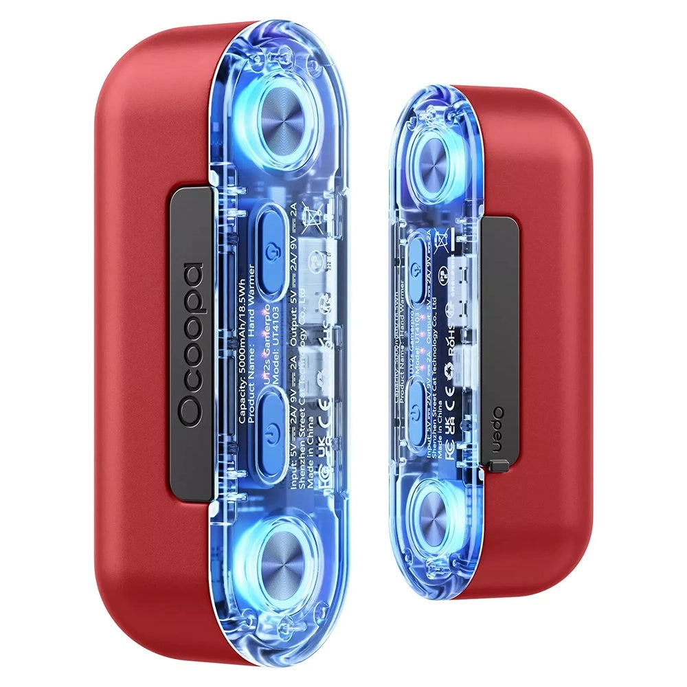 Ocoopa - Hand Warmer UT2s GamerPro (UT4103-RD) - with Power Bank, Magnetic Design, 7 LED Lights, Type-C, 18W, 2x5000mAh - Red