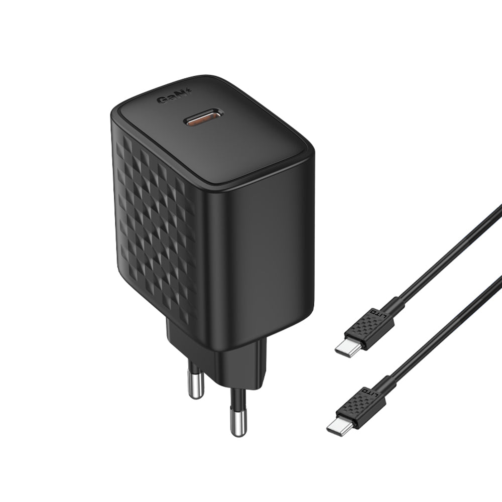 Lito - Wall Charger (LC20T) - with Type-C Cable Included, Type-C Output, PD45W, GaN, PC Fireproof, EU Plug - Black