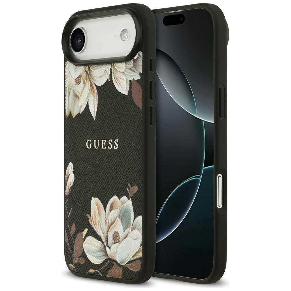 Guess - Grained Flowers MagSafe (GUHMP17MPGNMPLMK) - iPhone 17 Air - Black