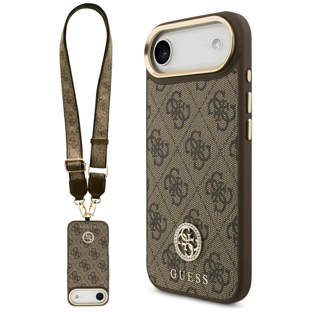 Guess - 4G Strass Logo with Big Strap Metal Button MagSafe (GUHMP17MP4G4DCSW) - iPhone 17 Air - Brown