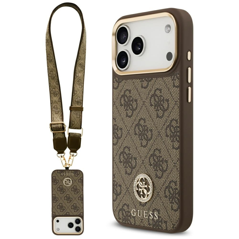 Guess - 4G Strass Logo with Big Strap Metal Button MagSafe (GUHMP17XP4G4DCSW) - iPhone 17 Pro Max - Brown