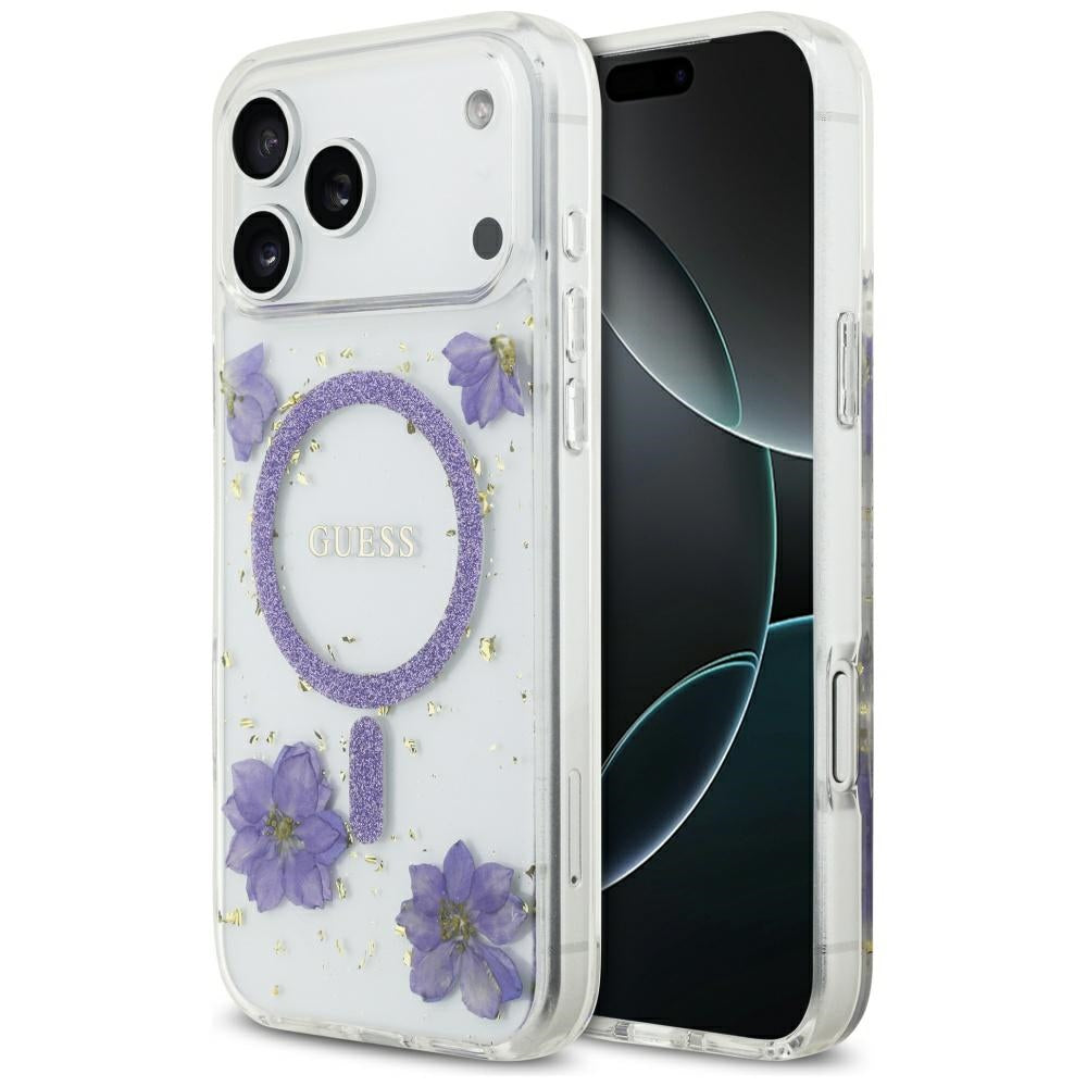 Guess - Resin Flowers and Glitter MagSafe (GUHMP17LRBFGFGMU) - iPhone 17 Pro - Purple