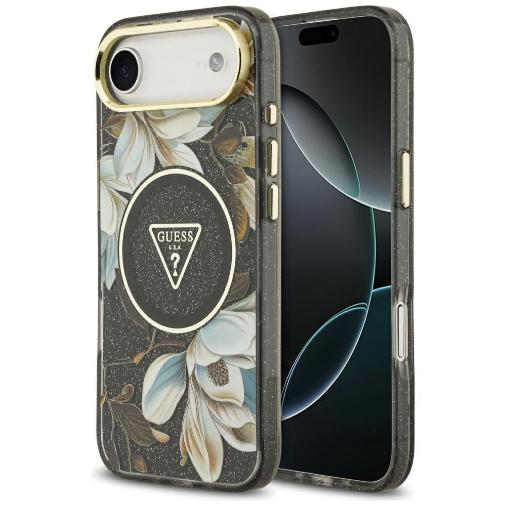 Guess - IML Metal Glitter Flowers Triangle MagSafe (GUHMP17MHFLPEDK) - iPhone 17 Air - Black