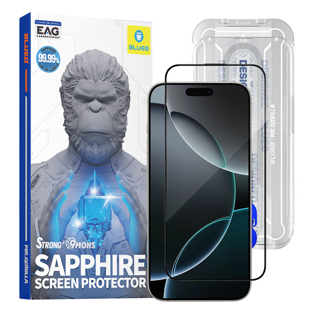 Blueo - Premium Sapphire Non Breaking / Scratching 9H Glass - iPhone 16 Pro / iPhone 17 / iPhone 17 Pro - Black