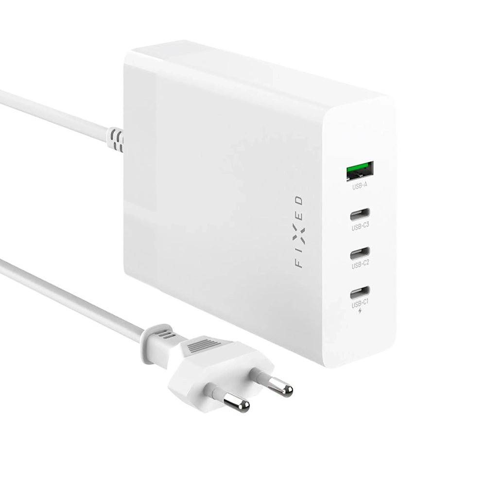 Fixed- Charging Station (FIXCG200-3C1A-WH) - GaN, USB, 3x Type-C, PD 3.0, with Removable AC Cable, 200W - White