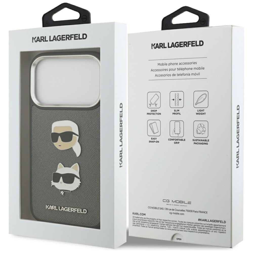 Karl Lagerfeld - Hardcase Grained K&C Heads Pins and Logo (KLHCP17LPSFDHPOG) - iPhone 17 Pro - Grey