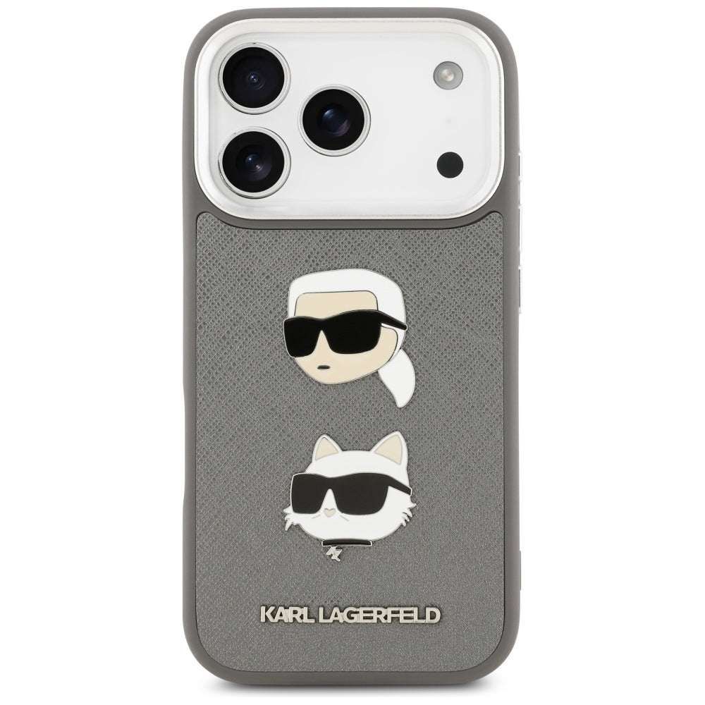 Karl Lagerfeld - Hardcase Grained K&C Heads Pins and Logo (KLHCP17LPSFDHPOG) - iPhone 17 Pro - Grey