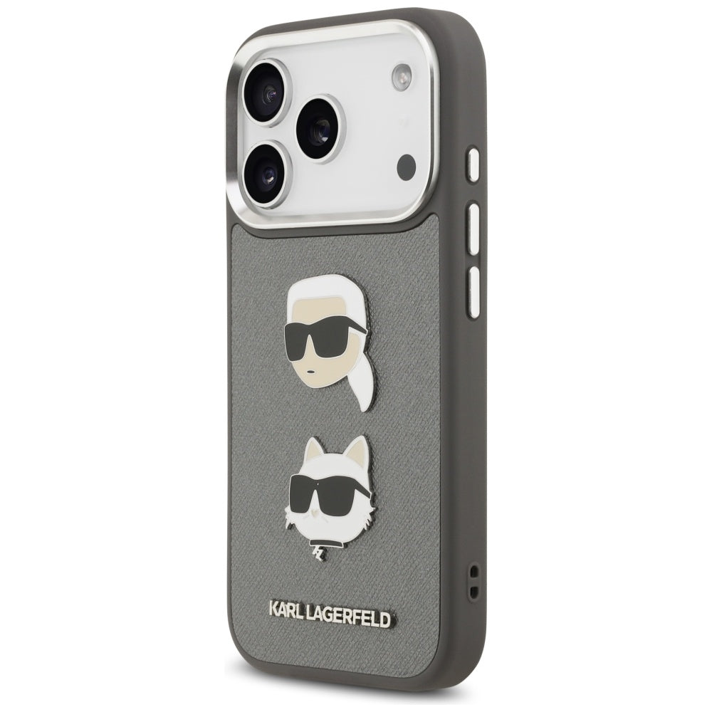 Karl Lagerfeld - Hardcase Grained K&C Heads Pins and Logo (KLHCP17LPSFDHPOG) - iPhone 17 Pro - Grey