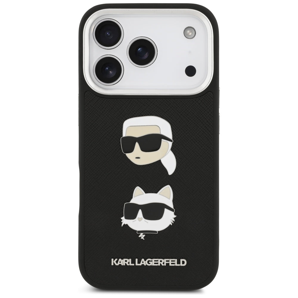 Karl Lagerfeld - Hardcase Grained K&C Heads Pins and Logo (KLHCP17LPSFDHPOK) - iPhone 17 Pro - Black