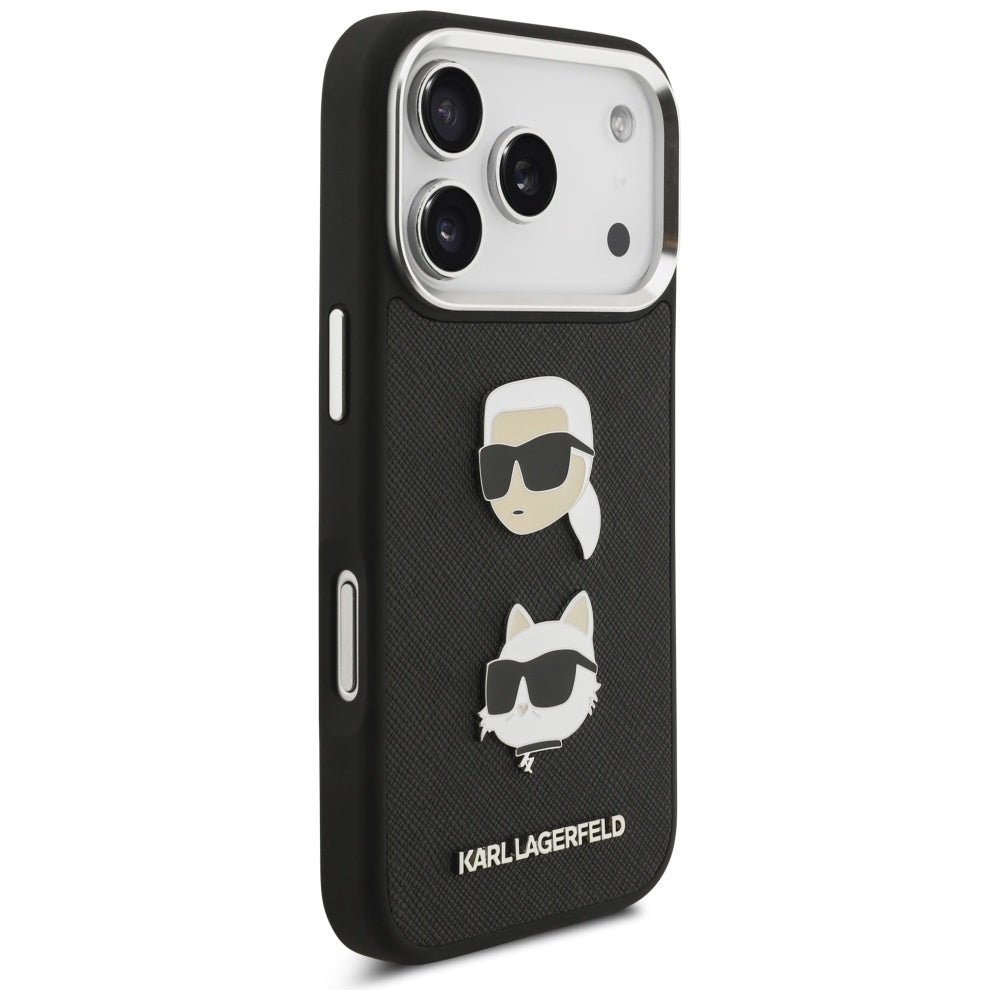 Karl Lagerfeld - Hardcase Grained K&C Heads Pins and Logo (KLHCP17LPSFDHPOK) - iPhone 17 Pro - Black