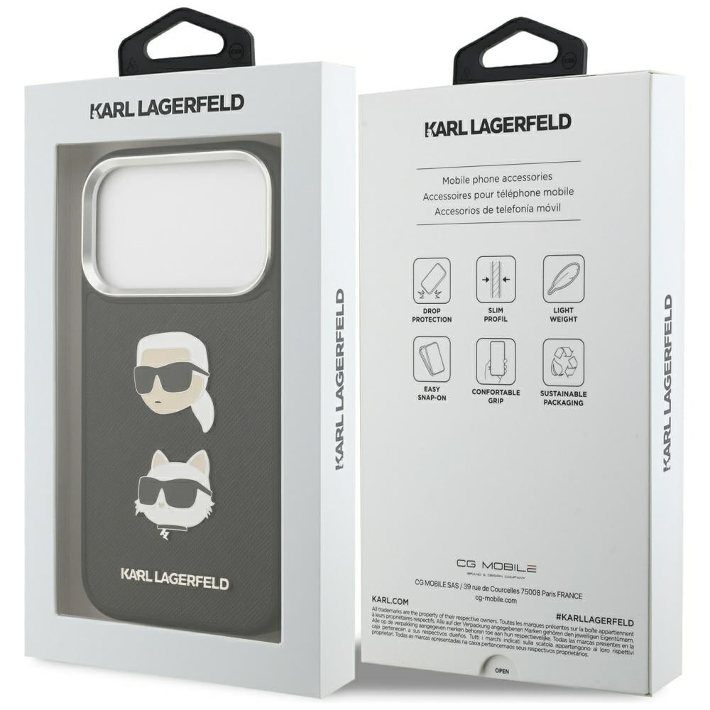 Karl Lagerfeld - Hardcase Grained K&C Heads Pins and Logo (KLHCP17LPSFDHPOK) - iPhone 17 Pro - Black