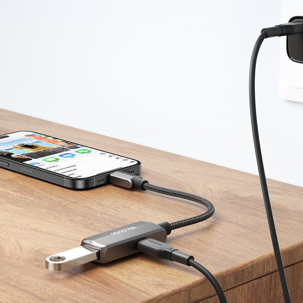 Mcdodo - OTG Adapter (CA-2830) - Type-C to Type-C, USB, Aluminum Alloy, Nylon, 3A. 60W, 13cm - Dark Grey