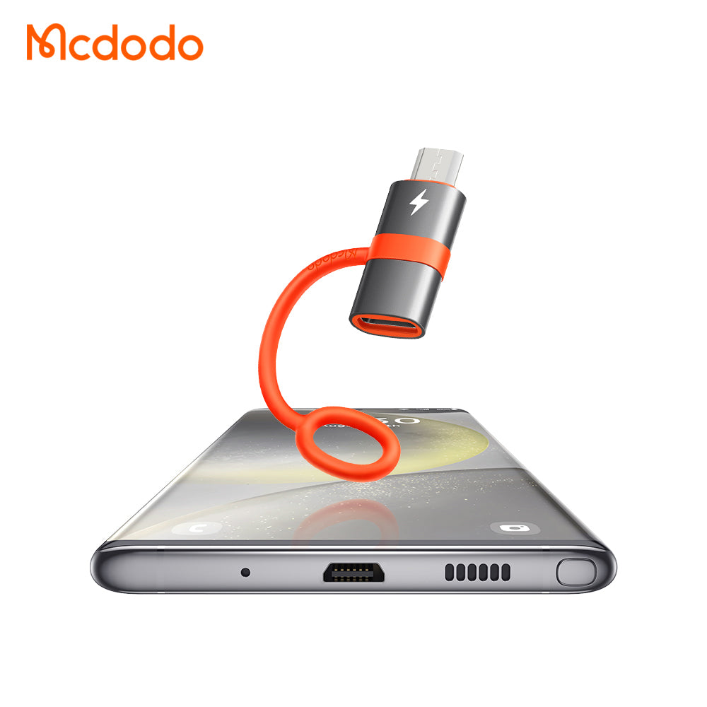 Mcdodo - Adapter (OT-3820) - with Silicone Hook, Aluminium Alloy, Type-C to Micro-USB, 3A, Portable Design, Plug&Play - Grey