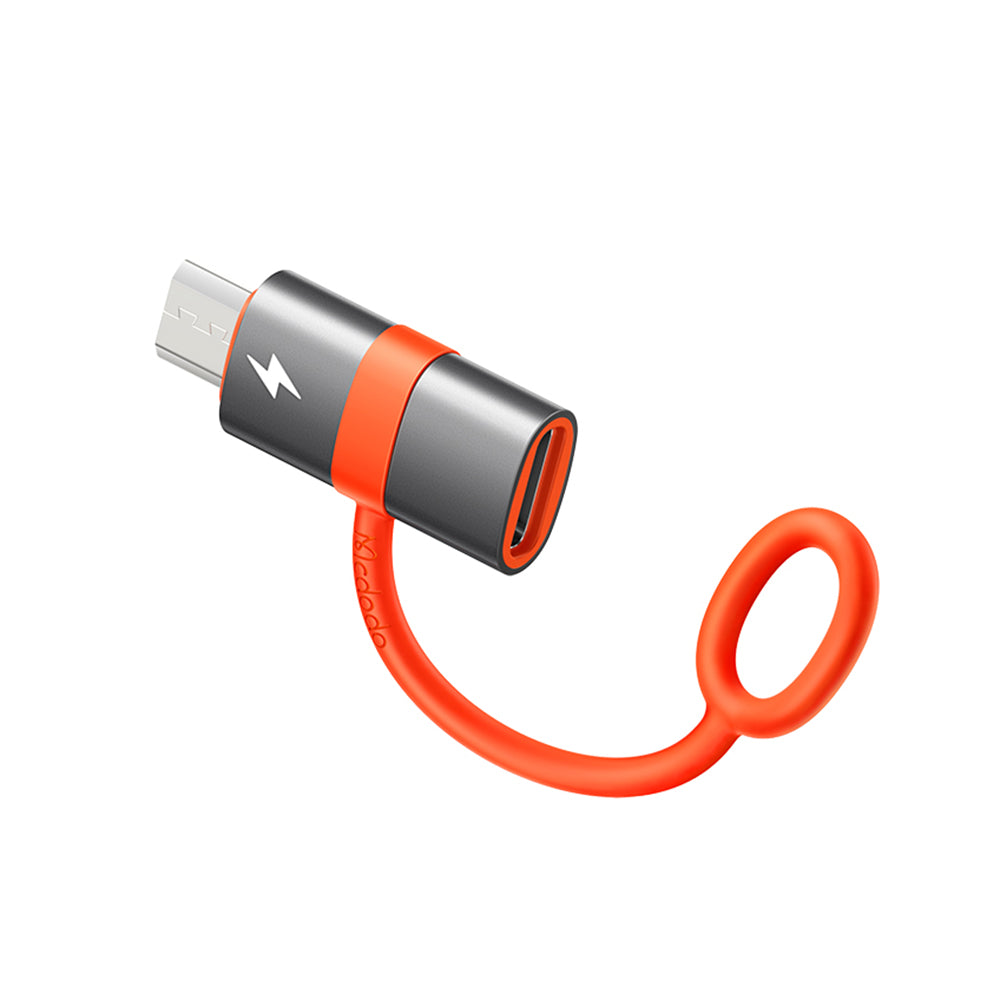 Mcdodo - Adapter (OT-3820) - with Silicone Hook, Aluminium Alloy, Type-C to Micro-USB, 3A, Portable Design, Plug&Play - Grey
