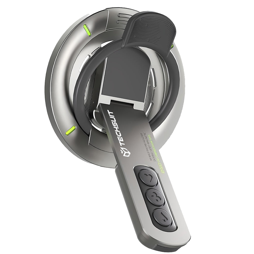 Techsuit - Premium MagSafe Ring Holder AluStandX (SB1) - for Desk, 360° Magnetic, Adjustable Stand, Aluminum & Zinc - Gray