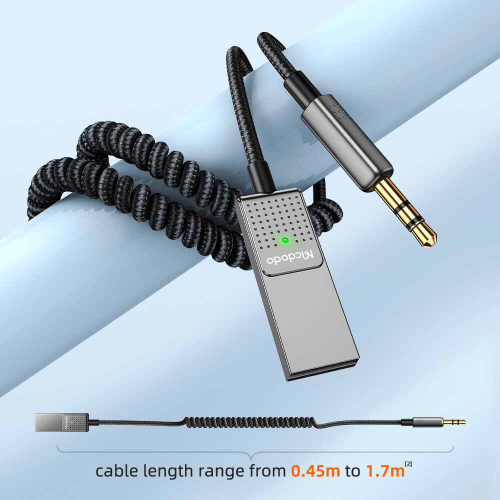 Mcdodo - Audio Cable (CA-8700) - Type-C to Jack 3.5mm, Coil Design, Nylon Braided, 1.7m - Black