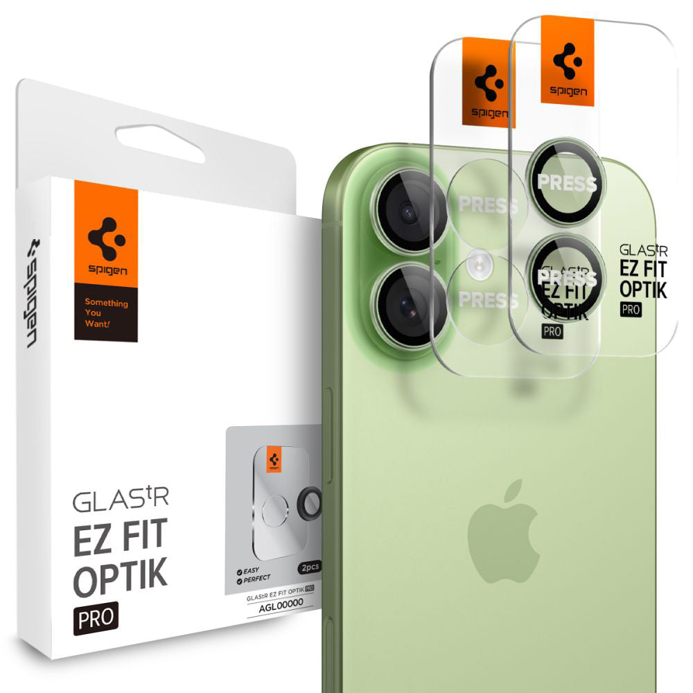 Spigen - Optik.tR EZ Fit Pro Camera Glass (2 pack) - iPhone 17 / iPhone 16 Plus / iPhone 16 - Green