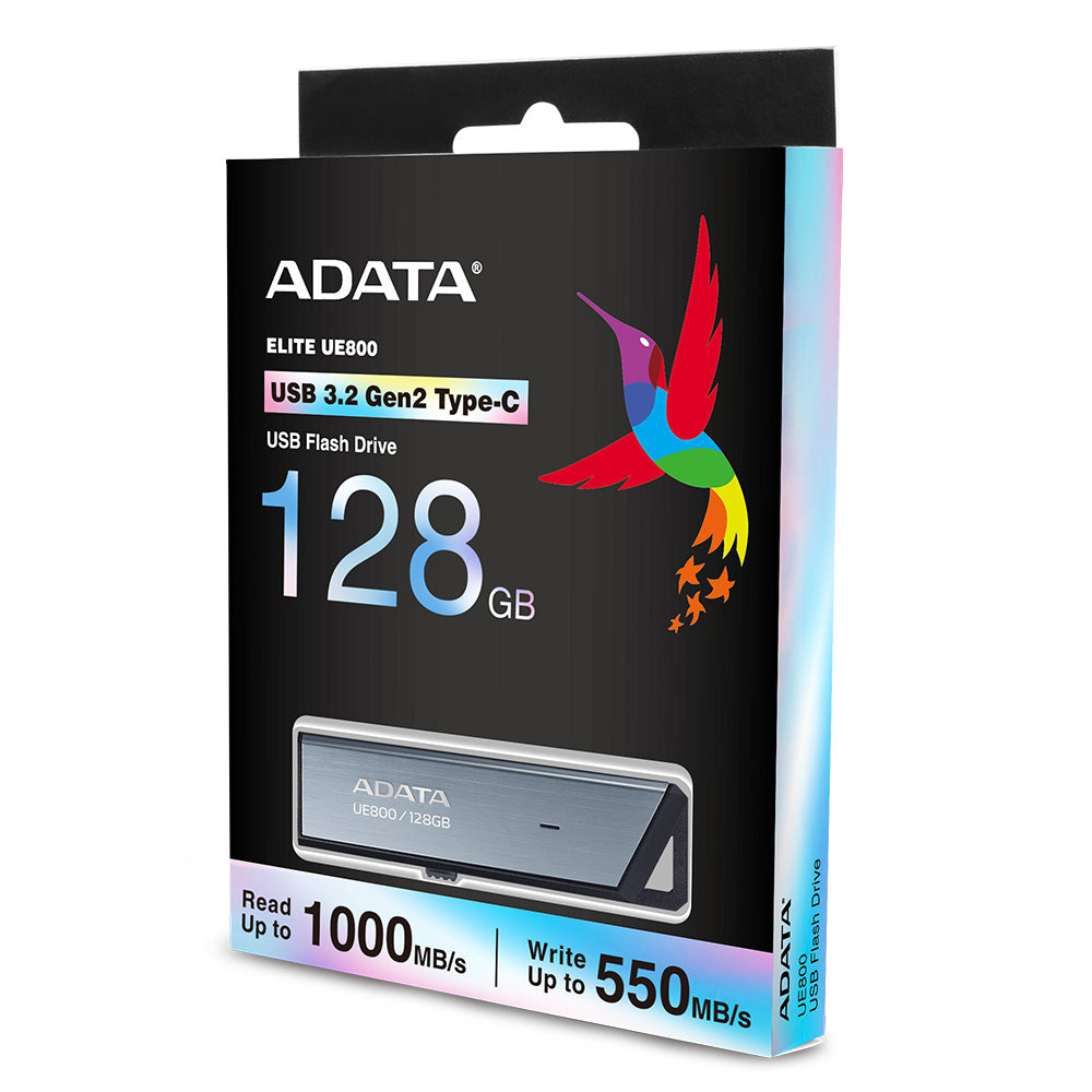 Adata - Memory Stick UE800 (AELI-UE800-128G-CSG) - Type-C (USB 10Gbps), 128GB, Up to 1000/550MB/s, Metal Texture - Silver