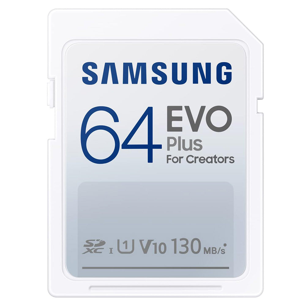 Samsung - Memory Card Evo Plus (MB-SC64K/EU) - MicroSDXC, 64GB, Class 10, UHS-I, U1, V10, A1, 180MB/s, for DSLR - White