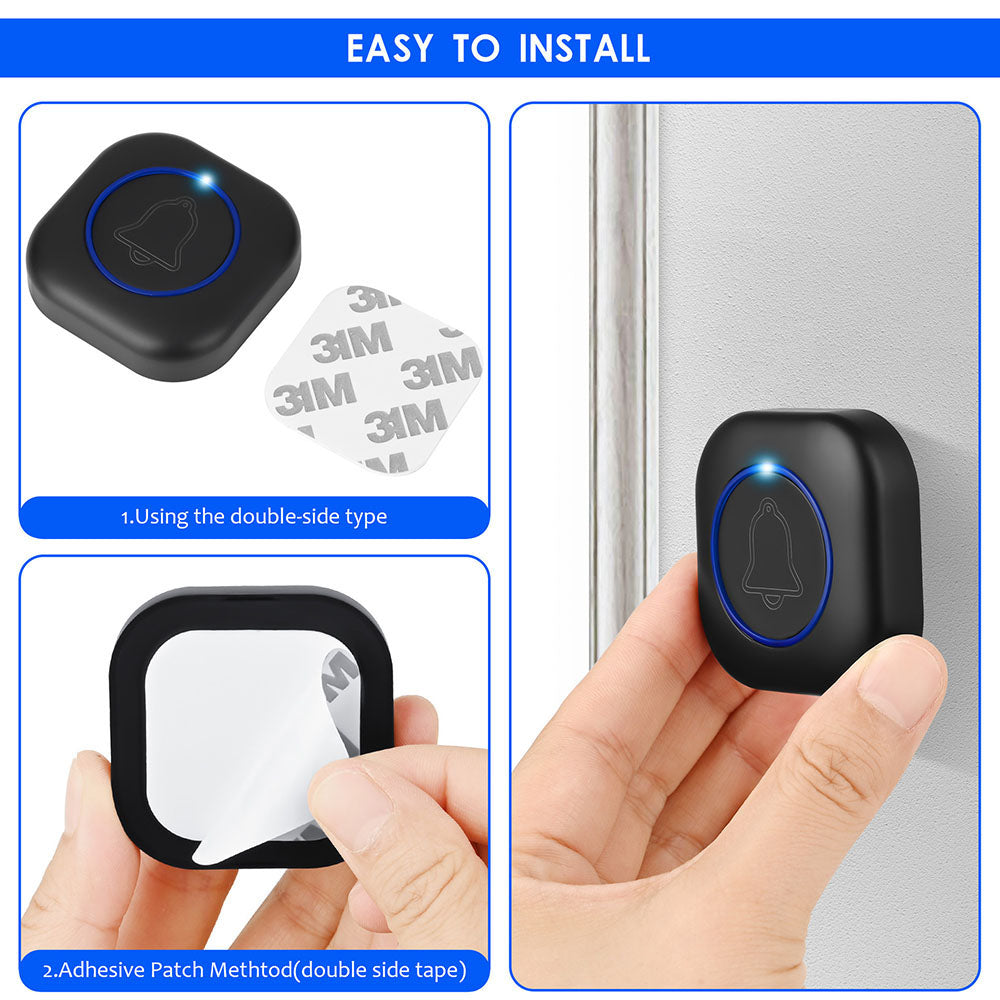 Techsuit - Premium Wireless Doorbell Buzzzly (SU1) - Waterproof, 38 Unique Tune, 4 Volume Levels, 5 Modes Music/Flash - Black