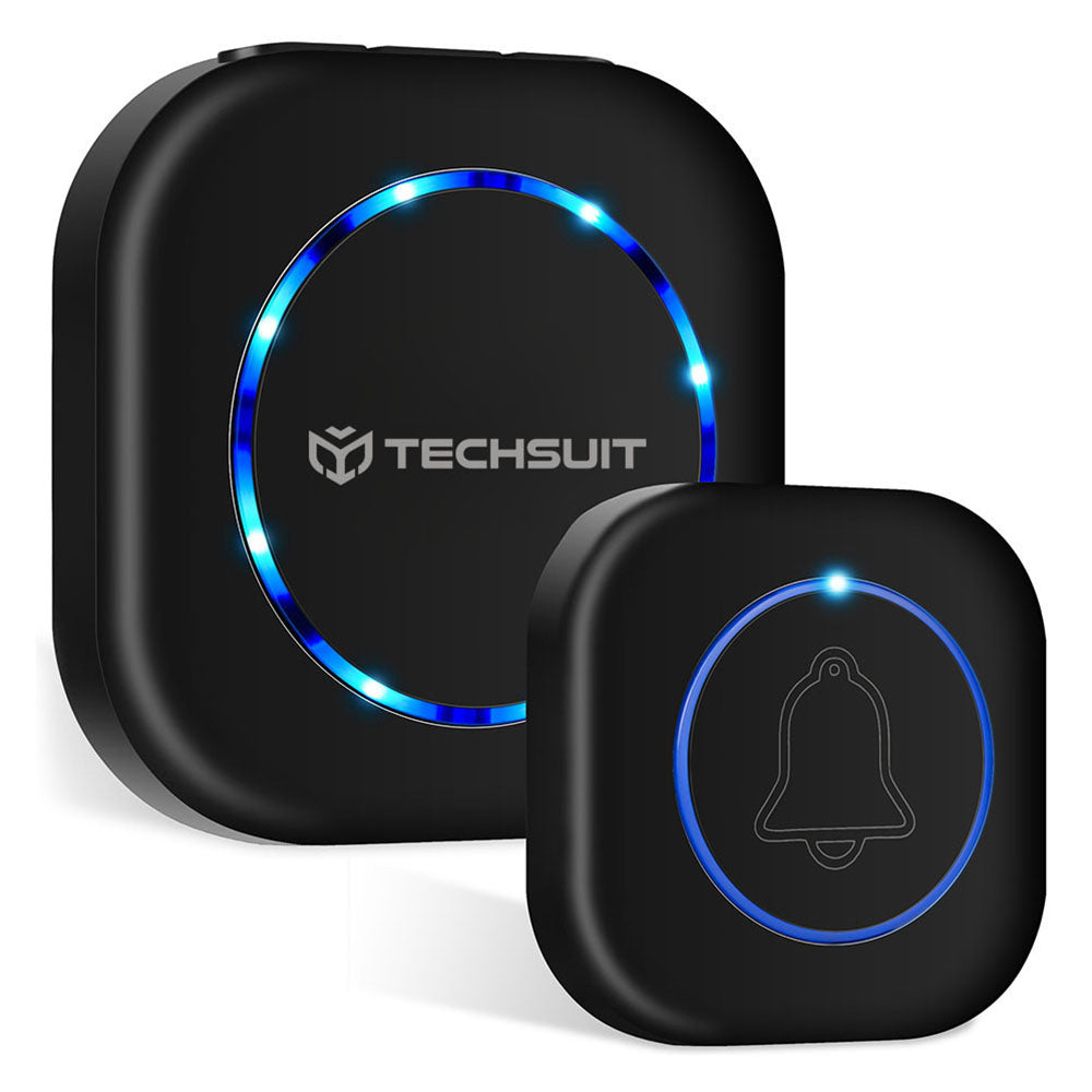 Techsuit - Premium Wireless Doorbell Buzzzly (SU1) - Waterproof, 38 Unique Tune, 4 Volume Levels, 5 Modes Music/Flash - Black