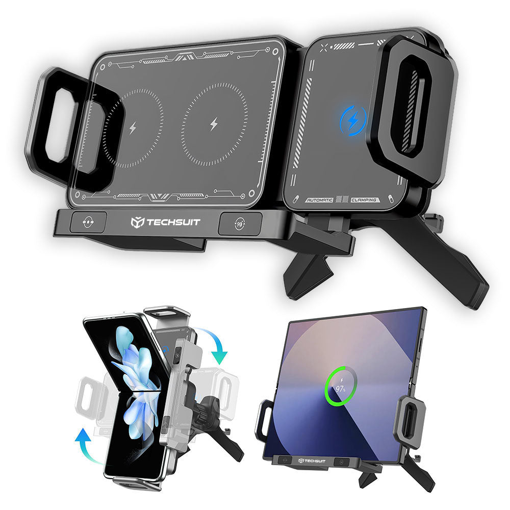 Techsuit - Premium Car Holder with Wireless Charging ModoDock (SW1) - for Air Vent, 90° Intelligent Rotation, 15W - Black
