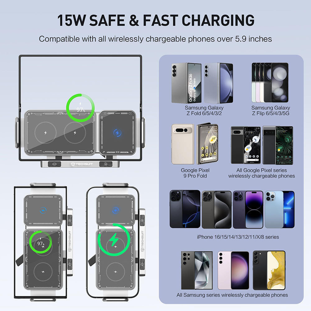 Techsuit - Premium Car Holder with Wireless Charging ModoDock (SW1) - for Air Vent, 90° Intelligent Rotation, 15W - Black