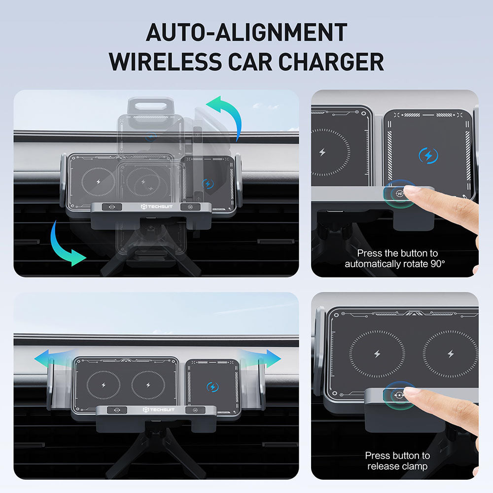Techsuit - Premium Car Holder with Wireless Charging ModoDock (SW1) - for Air Vent, 90° Intelligent Rotation, 15W - Black