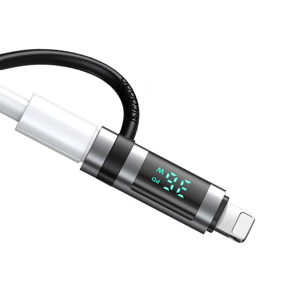 Mcdodo - Adapter Pigeon Series (OT-2610) - with Silicone Hook, Aluminium Alloy, USB-C to Lightning 36W, HD LED Display - Black