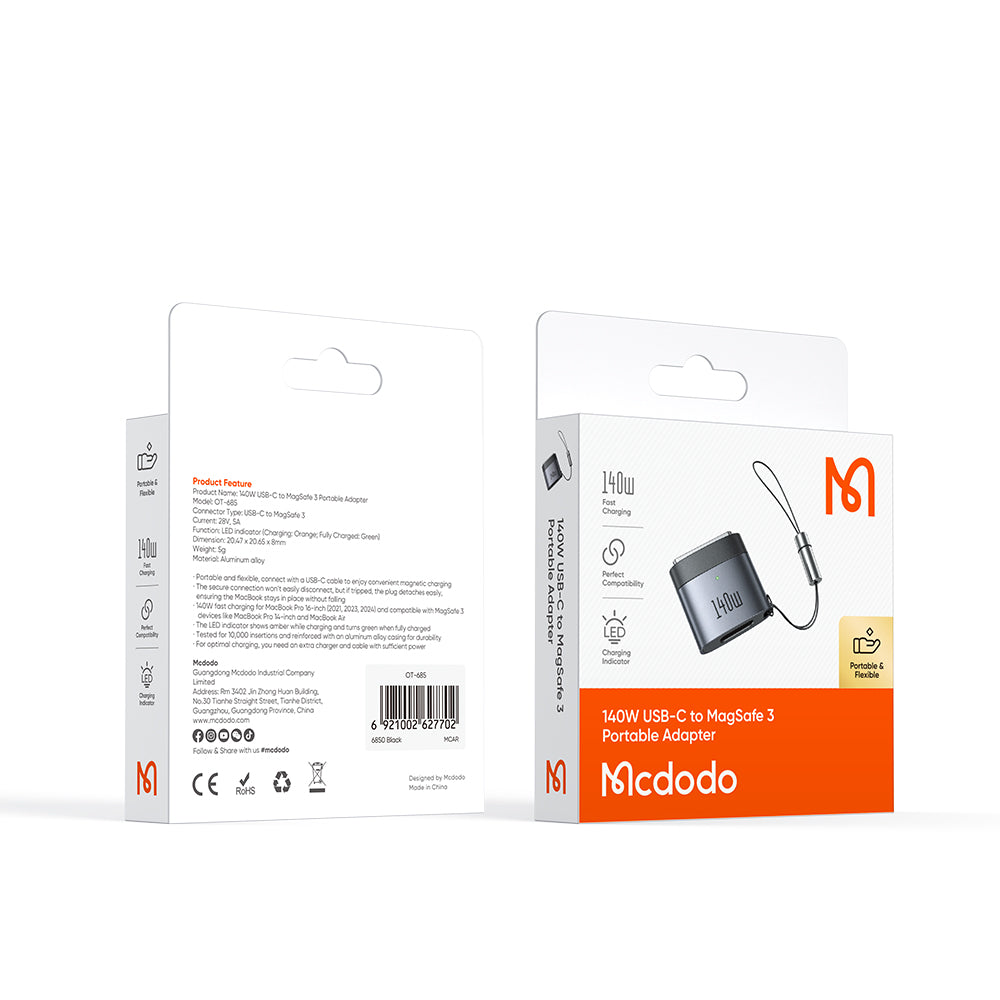 Mcdodo - OTG Adapter (OT-6850) - Type-C to MagSafe 3, 140W, Aluminum Alloy, LED Indicator, for MacBook Air/Pro - Black