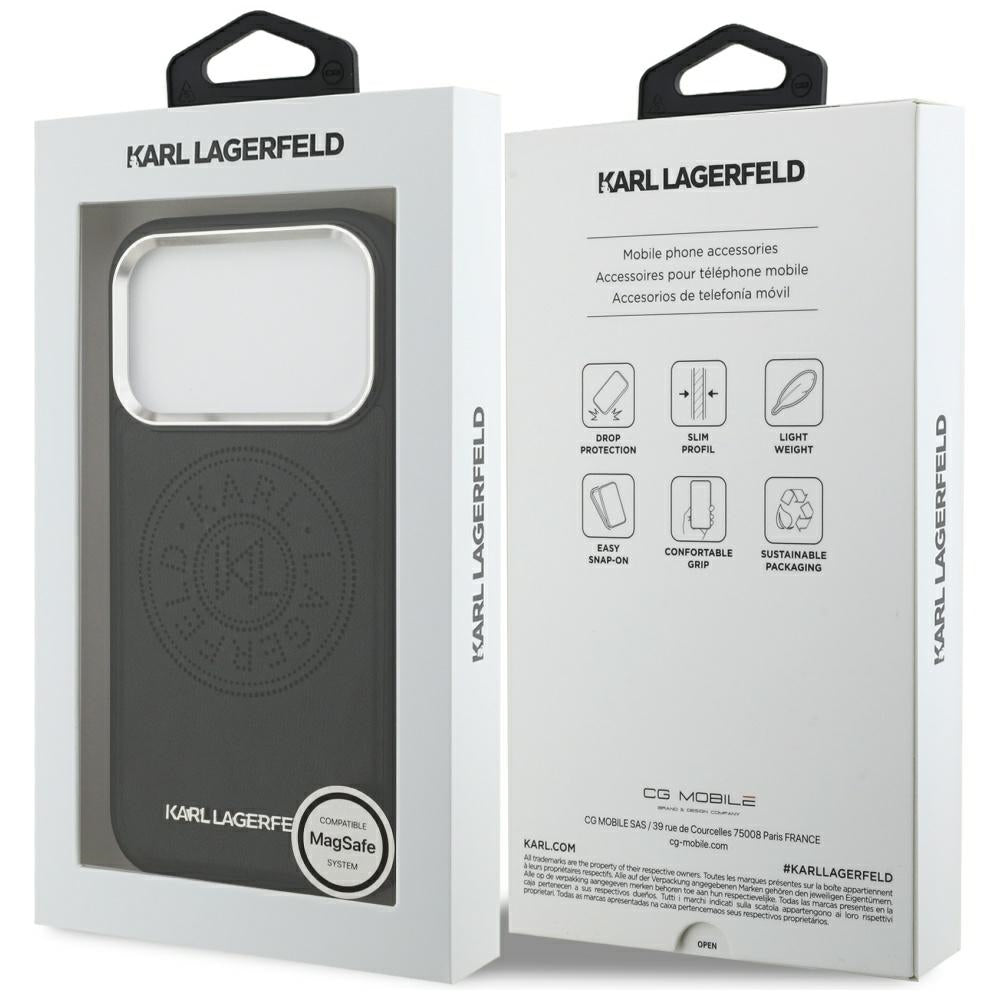 Karl Lagerfeld - Leather With Point & Metal Logo MagSafe (KLHMP17LPSKRPMK) - iPhone 17 Pro - Black