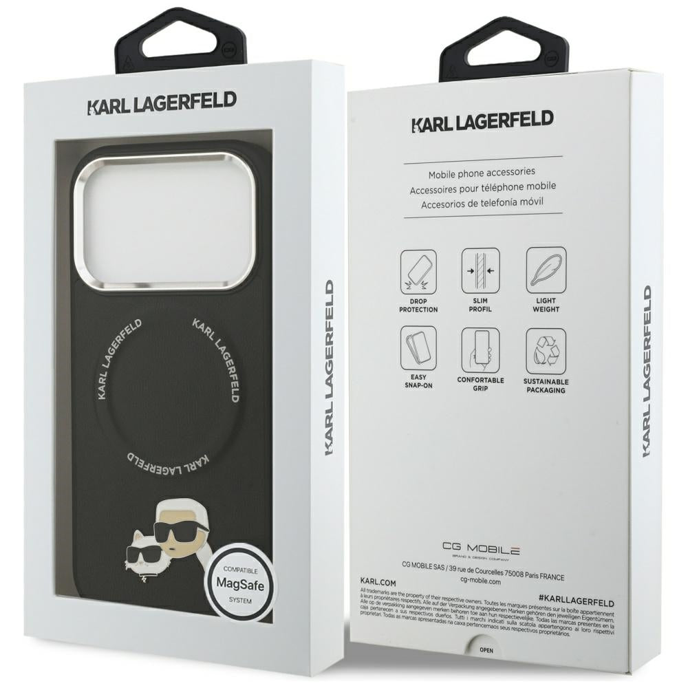 Karl Lagerfeld - Leather K&C Pins MagSafe (KLHMP17LPSMLRKCK) - iPhone 17 Pro - Black