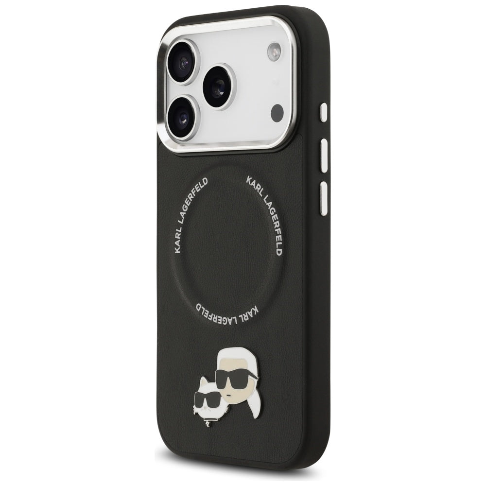 Karl Lagerfeld - Leather K&C Pins MagSafe (KLHMP17LPSMLRKCK) - iPhone 17 Pro - Black