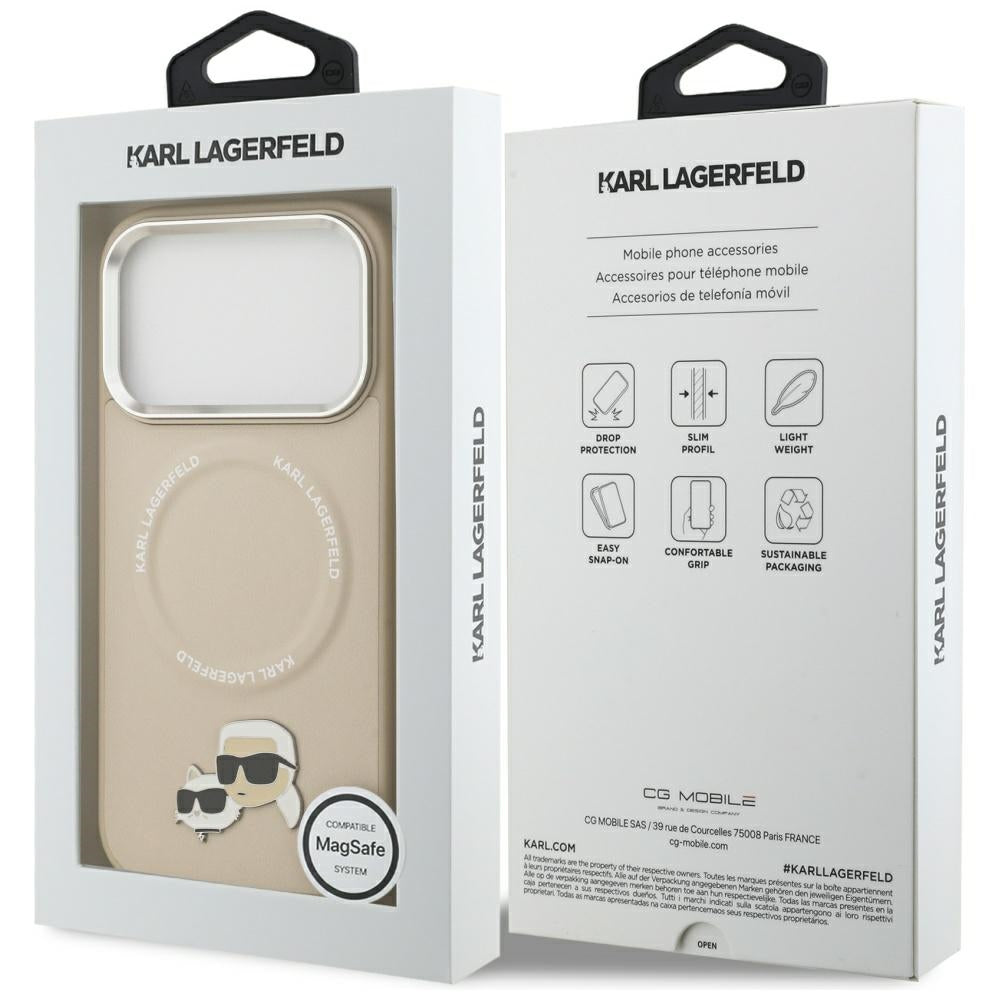 Karl Lagerfeld - Leather K&C Pins MagSafe (KLHMP17LPSMLRKCE) - iPhone 17 Pro - Beige