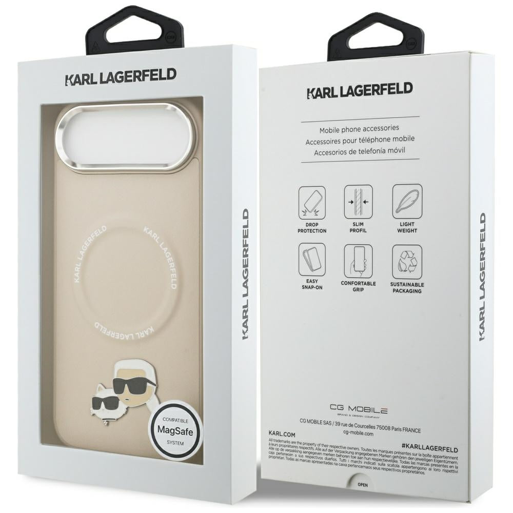 Karl Lagerfeld - Leather K&C Pins MagSafe (KLHMP17MPSMLRKCE) - iPhone 17 Air - Beige