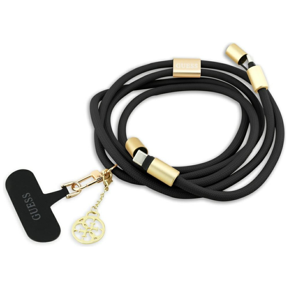 Guess - Data Cable CBDY 4G Charm (GUCCUCNY4GDK) - USB-C to USB-C, Fast Charge, Adjustable Strap, Protective Cap, 1.5m - Black