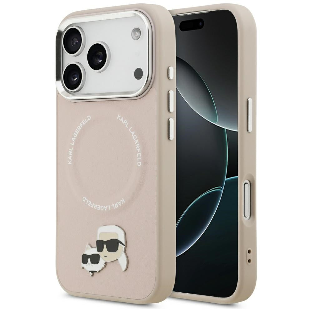 Karl Lagerfeld - Leather Karl & Choupette Pins MagSafe (KLHMP17LPSMLRKCP) - iPhone 17 Pro - Pink