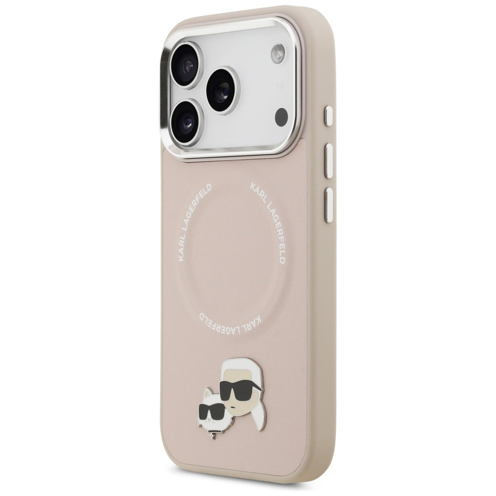 Karl Lagerfeld - Leather Karl & Choupette Pins MagSafe (KLHMP17LPSMLRKCP) - iPhone 17 Pro - Pink