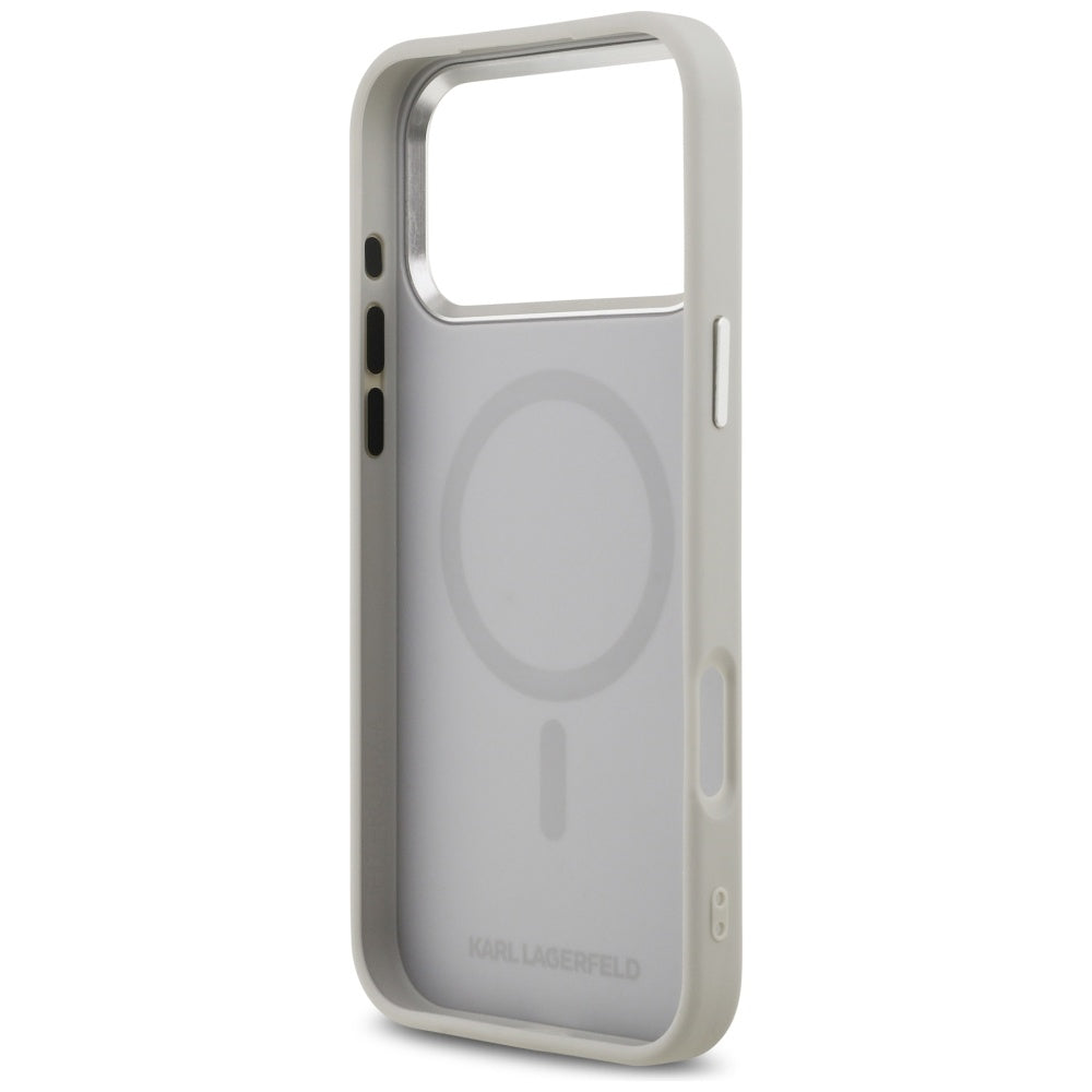 Karl Lagerfeld - Leather Karl & Choupette Pins MagSafe (KLHMP17LPSMLRKCG) - iPhone 17 Pro - Gray