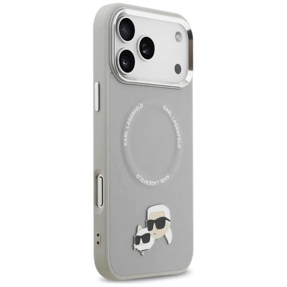Karl Lagerfeld - Leather Karl & Choupette Pins MagSafe (KLHMP17LPSMLRKCG) - iPhone 17 Pro - Gray
