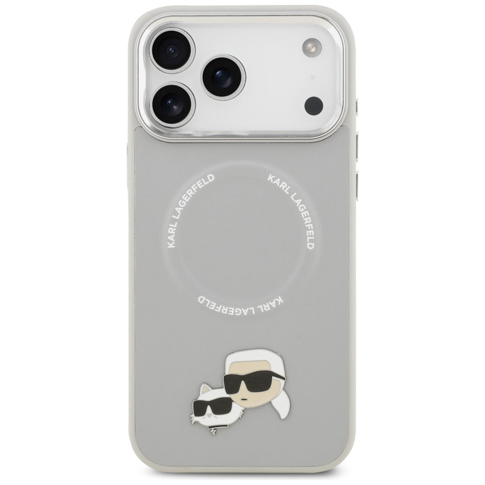 Karl Lagerfeld - Leather Karl & Choupette Pins MagSafe (KLHMP17LPSMLRKCG) - iPhone 17 Pro - Gray