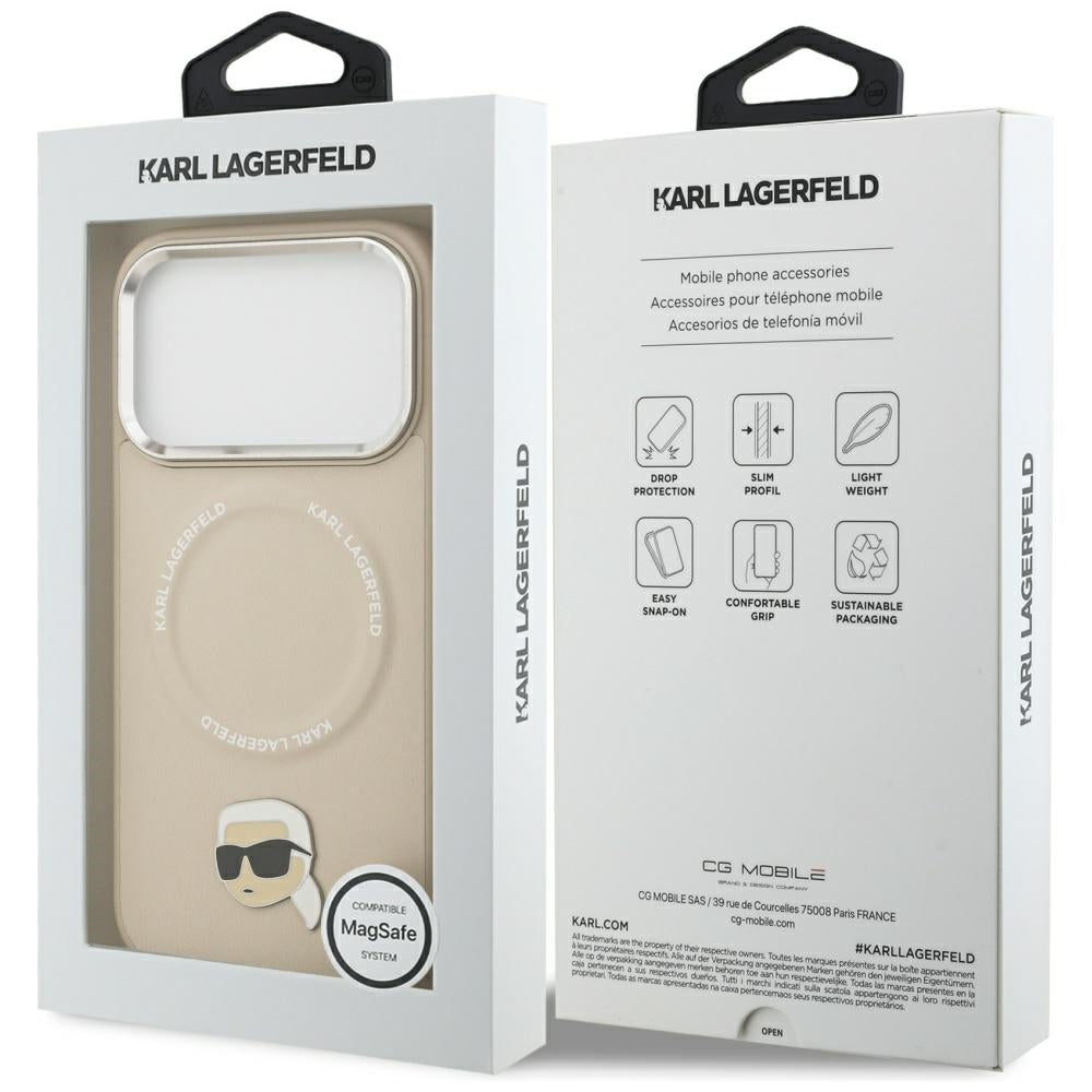Karl Lagerfeld - Leather Karl Pin MagSafe (KLHMP17LPSMLRKLE) - iPhone 17 Pro - Beige