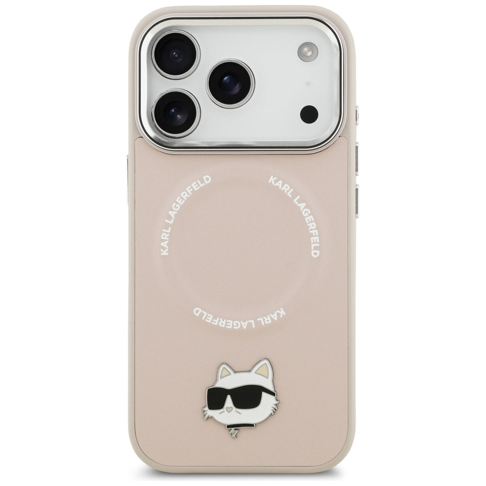 Karl Lagerfeld - Leather Choupette Pin MagSafe (KLHMP17LPSMLRCHP) - iPhone 17 Pro - Pink