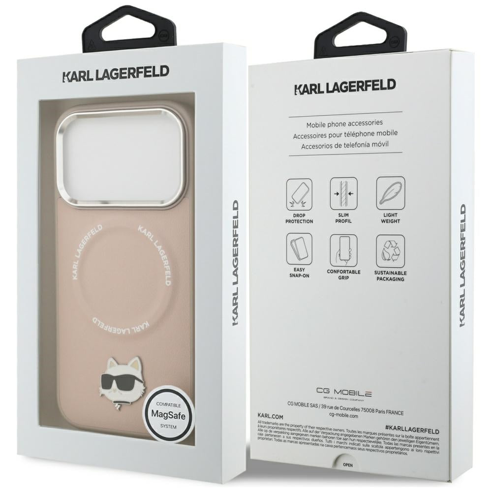 Karl Lagerfeld - Leather Choupette Pin MagSafe (KLHMP17LPSMLRCHP) - iPhone 17 Pro - Pink
