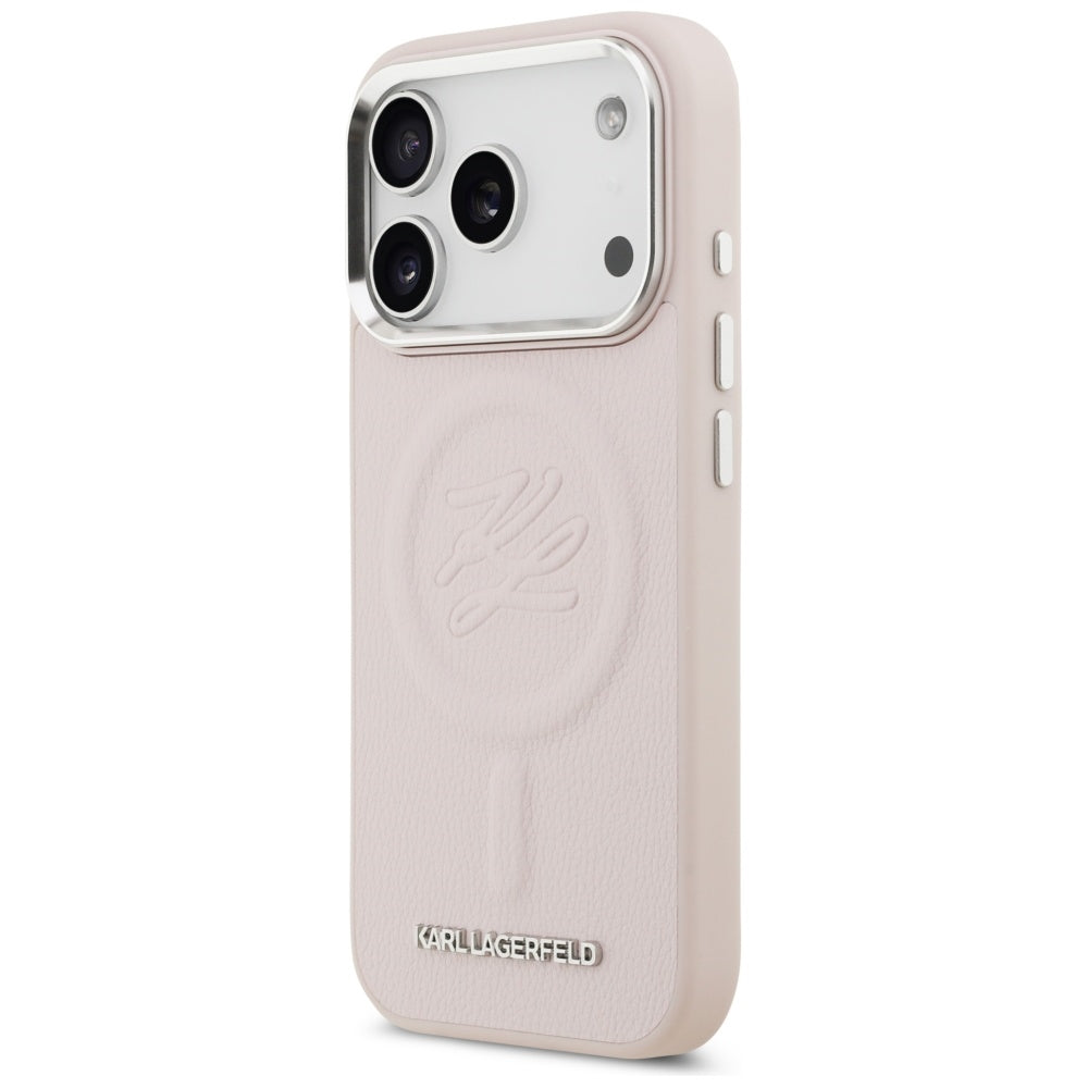 Karl Lagerfeld - Leather with Initial & Metal Logo MagSafe (KLHMP17LPGFKLRDP) - iPhone 17 Pro - Pink